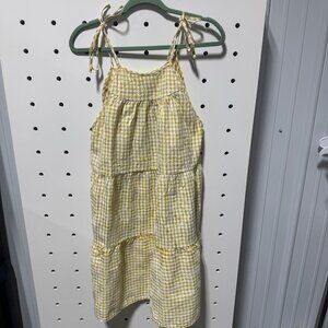 NWT En Saison Yellow Gingham mini dress with flower overlay size large